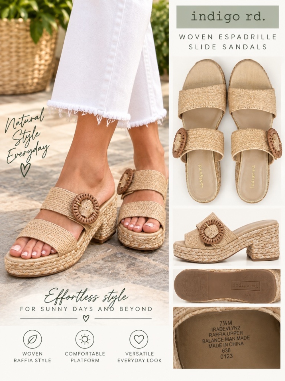Indigo Rd. Woven Raffia Espadrille Platform Sandals Size 7.5M